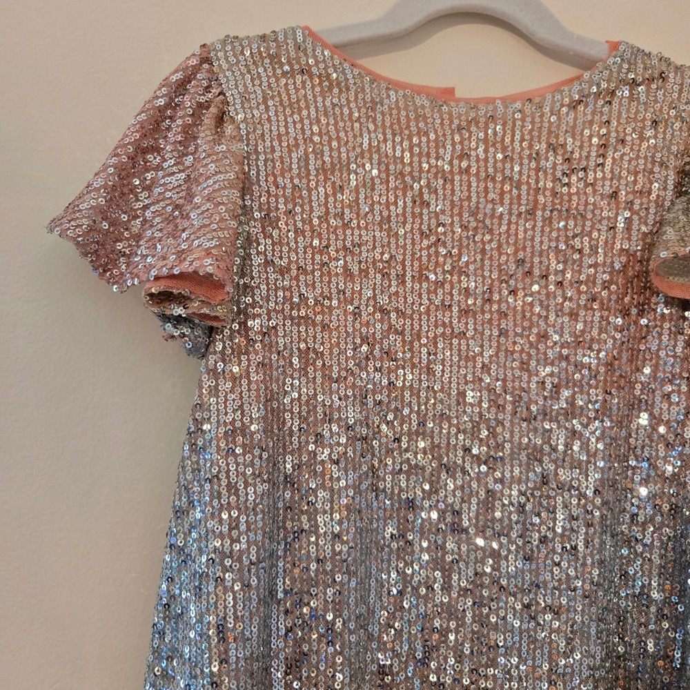 Next Kids‎ Pink Silver Ombre Sequin Party Dress Flutter Sleeve 6yrs K89-849-088 - Picture 3 of 8